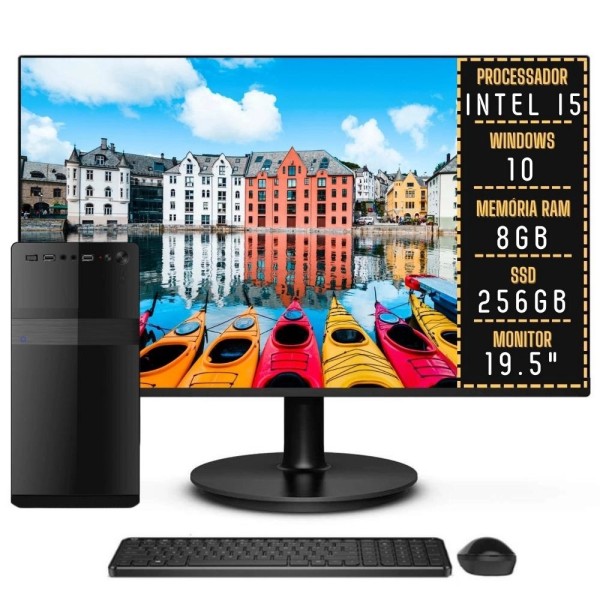 Computador Completo Intel Core i5 8GB ssd 256GB Windows 10 Monitor LED 19.5 hdmi 3green
