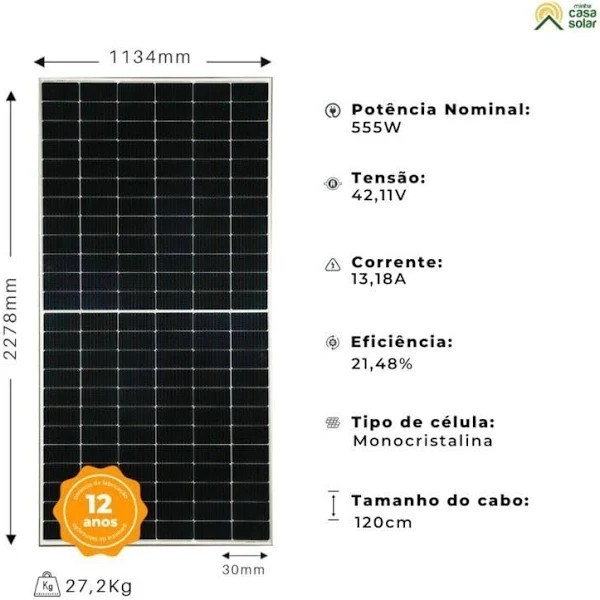 Painel Solar Canadian Monocristalino 555W - CS6W 555MS