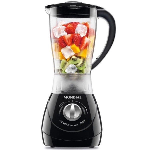 Liquidificador Mondial Power 2 Black L-28 1,25L com Jarra San Cristal 2 Velocidades Preto - 400W